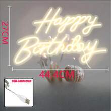 1个暖黄色手写“生日快乐”霓虹灯。生日派对气氛助推器。USB供电。适合生日派对装饰。氛围灯。送朋友的礼物。 - 彩色 - 查看 7