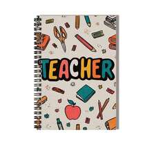 100-Page/50-Sheet Cute Spiral Notebook With Colorful Stationery Pattern And "TEACHER" Text On Cover, Suitable For Work Records, Study Notes, Diary Writing, Daily Planning, Great For Graduation Gifts, Birthdays, And Note-Taking - M - View 3