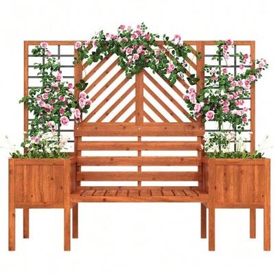 Flowerpot, Planter With Trellis To Help Climb, Spacious Flowerpot, Flower Box Type Planter, Solid Brown Fir Wood, Flowerpot With Trellis And Seat For Garden, Patio Or Terrace.