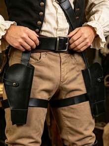Bộ 1 bao súng lục bằng da PU phong cách Steampunk cướp biển, bao súng đeo chân thời Trung cổ Phục hưng kèm thắt lưng, thích hợp cho LARP, Cosplay & trang phục hiệp sĩ Halloween. - A - Xem 2