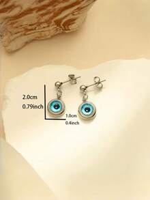 1 Đôi bông tai hình mắt quỷ tối giản bằng thép không gỉ, trang sức unisex với yếu tố mắt ma thuật, đa năng cho cả ngày thường và các dịp thời trang. - trắng - Xem 3