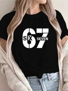 Women's Casual Short Sleeve T-Shirt With Graphic Print 67 - Vibrant Yellow Crew Neck, Machine Washable, Lightweight, Perfect For Spring And Summer, Versatile For Casual Wear, Ladies' T-Shirts - Black - View 1