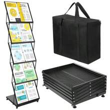 AmazingSpark - Estante de exhibición plegable de 5 niveles soporte de exhibición portátil para folletos revistas de literatura metal negro 10 bolsillos tamaño doble A4 con bolsa de transporte - como en la imagen - Ver 9