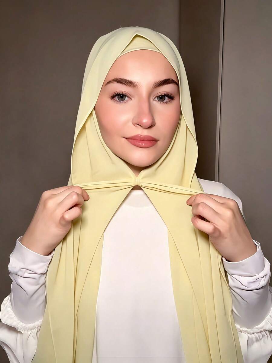1pc Instant Hijab With Magnetic Clasp, Chiffon Scarf Combo With Jersey Knit Undercap, 3-In-1 Instant Headscarf. Silky Soft, Skin-Friendly, Breathable Chiffon Fabric. Undercap, Headscarf, And Chiffon Scarf Combo, Suitable For Daily Abaya, Holiday, Prayer, And Pilgrimage Wear, Travel Essential