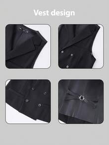2026 Trending Men's 3-Piece Suit Set - Peak Lapel Blazer, Vest & Dress Pants | Classic Solid Formal Wear For Wedding Guest, Business & Prom (Easy-Care Poly-Viscose Blend) - 黑色 - 查看 5