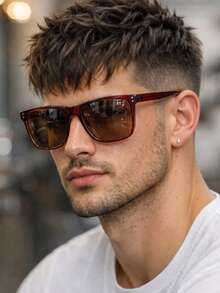 1 par de gafas de moda de alta gama con montura cuadrada y tintada degradada para hombres - A través del té - Ver 1