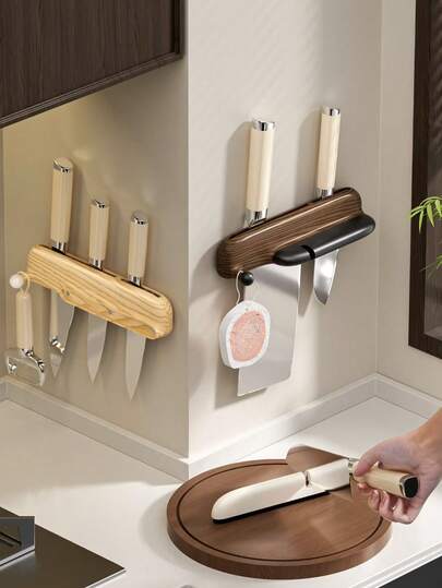 1 Set Magnetic Knife Holder Wall Mount With Sharpener, Suitable For Storing Kitchen Knives. Kitchen, Kitchen Essentials, Knife Holder, Kitchen Knives, Knife Rack, Home Decor.