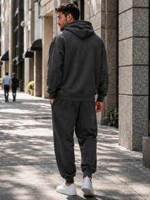 Men's Kangaroo Hoodie Set With Adjustable Drawstring - Dark Grey - View 3