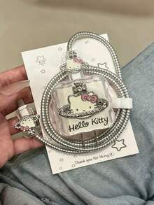 SANRIO Ốp bảo vệ sạc Hello Kitty, vỏ sạc đính đá + ống bảo vệ cáp, bảo vệ cáp dữ liệu 20W, phụ kiện sạc dễ thương lấp lánh phù hợp cho bé gái - Nhiều màu - Xem 4