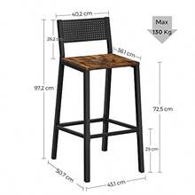 VASAGLE Taburete de Bar Juego de 2 Taburetes Altos de Coca para Coca Comedor Ofica Estilo dustrial y Negro MLBC070B01 - Marrn Rstico Negro - Ver 8
