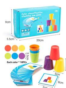 Montessori Early Education Color Sorting Fun Creative Stacking Cups Matching Cognitive Learning Toys, Baby Recognizing Colors & Geometric Shapes Intellectual Development - Multicolor - View 13