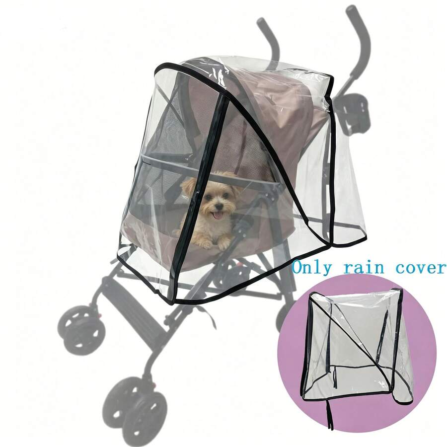 Lightweight Pet Stroller Rain Cover, Transparent Waterproof Windproof Cover, Pet Outdoor Supplies [Cover Only, Stroller Not Included] - Transparent - View 1
