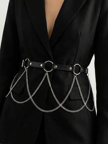 1pc Women's Sexy Black Waist Belt Chain, Gothic Style Waist Cincher With Rivet Decor, Suitable For Everyday, Commute, Music Festivals, Halloween Parties And Celebrations - Black - View 3