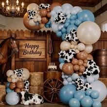 115pcs Farm Theme Balloon Garland Arch Set, Red, Blue, White Latex Balloons, Suitable For Wedding, Harvest Party, Barn Yard, Country Western Cowboy Birthday Party Supplies Decoration - Multicolor - View 9