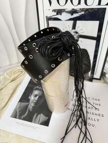 Cinturón de cintura con cordones y flecos de estilo gótico, retro y Y2K para mujeres, con diseño que favorece las caderas, adecuado para uso diario y Halloween - Negro - Ver 8