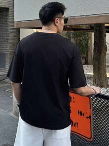 Summer Graphic Lettering Drop Shoulder T-Shirt - Black - View 2