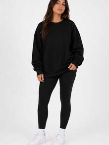 Men's Premium Basic Plain Crew Neck Fleece Sweatshirt - Casual Sporty Unisex - màu đen - Xem 4