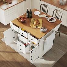 High-Quality Kitchen Island, Multifunctional Serving Trolley With Wood Grain And Large Storage Space, Mobile Buffet Cabinet, Kitchen Trolley For Dining Room, Living Room, Kitchen, White - White - View 3