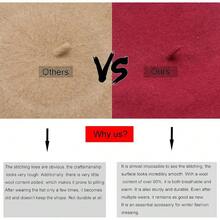 Wool Beret Hat, Solid Color French Style Winter Warm Cap For Women Girls Lady - One Size + Burgundy - View 2