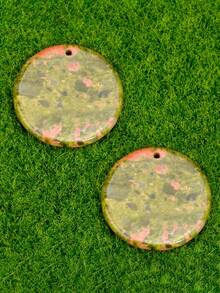 2pcs Natural Stone Round Pendant DIY Jewelry Making Accessories, 30mm Red Stone & Jade Decoration Gifts - Multicolor - View 19