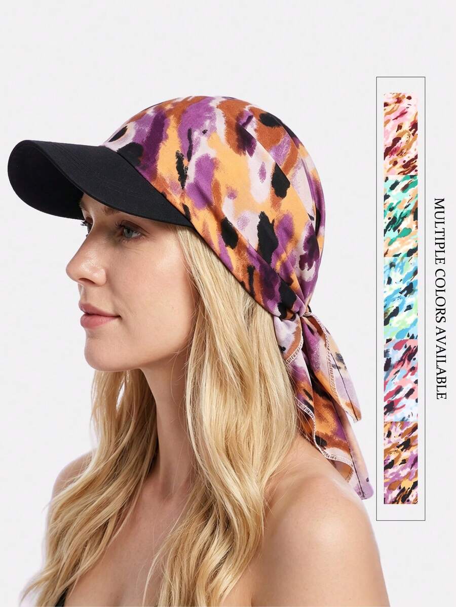 1pc Women's Camouflage Tie-Up Visor Hat, Sun Protection Suitable For Daily Use,Beach,Travel - Multicolor - View 1