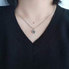 1pc Fashionable Minimalist Sweet Cute Rose Flower Stainless Steel Pendant Necklace, Suitable For Daily Wear - Silver - View 2