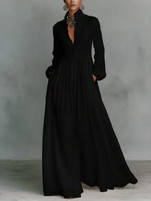 2026 Spring, Summer, Popular Dress French Waist And Thin Long-Sleeved Pleated Dress Elegant Retro Casual Vacation Style Summer, Vacation, Poolside & Weekend Getaways Boho LLUK - 紅色 - 查看 9