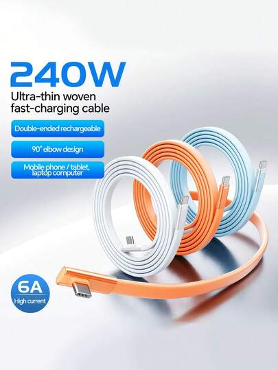 240W (MAX) Ultra-Thin Soft Silicone Elbow Type-C 6A Data Cable, The Macaron Color Series Elbow Cable Is Suitable As A Gift For Girls/Boys. The New Soft Silicone Is Specially Designed For Gaming, Liberating Hands And Supporting Fast Charging. Suitable Compatible With Iphone 17/16/15/14/13/12/11/S24/S23/S22/S21, Honor, Etc.