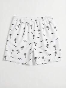 Quần short nam dáng casual đa năng có dây rút eo, in hình cây dừa, thích hợp mặc đi biển mùa hè. - trắng - Xem 3