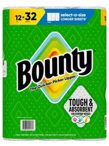 Bounty 2-Ply Paper Towels 110 Sheets For Ultimate Absorbency And Strength – 12 Mega Family Rolls, With Long-Lasting Home Cleanup - A - View 1
