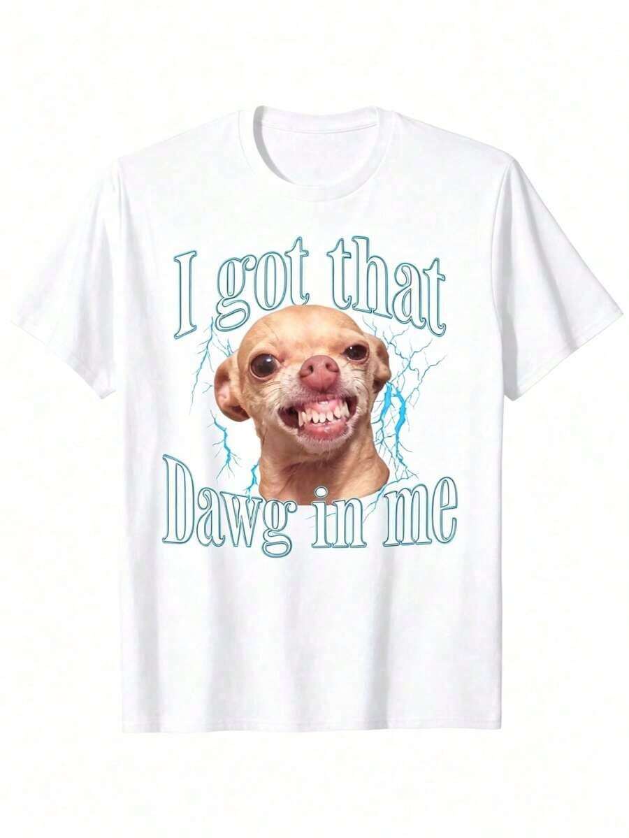 Funny Chihuahua Meme T-Shirt For Men - "I Got That Dawg In Me" Graphic, Soft 100% Cotton Black T-Shirt, Regular Fit Short Sleeve Casual Wear, Dog T-Shirt, Travel Friendly Outfit, Comfortable Crew Neck, Short Sleeves Suitable For All Ages - 白色 - 查看 1