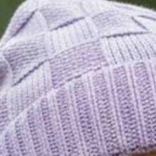 Short Checkered Wool Beanie Hat, Single Layer, Unlined - Lila - Ver 3