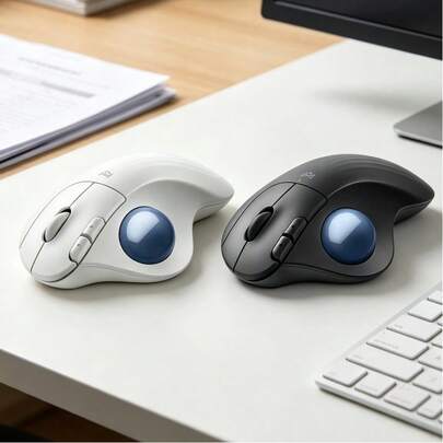 Logitech M575S無線藍牙滑鼠 人體工學舒適握感 超靜音按鍵設計 精準光學追蹤 便攜輕巧辦公優選 白色