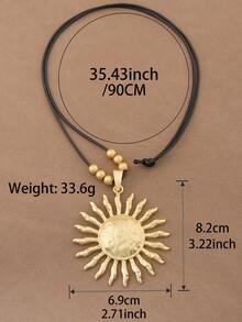SUPBORA 1pc Fashionable Matte Gold/Silver Color Boho Oversized Exaggerated Sun Pendant With Beads Black Wax Rope Necklace For Women's Daily Wear - Multicolor - View 4