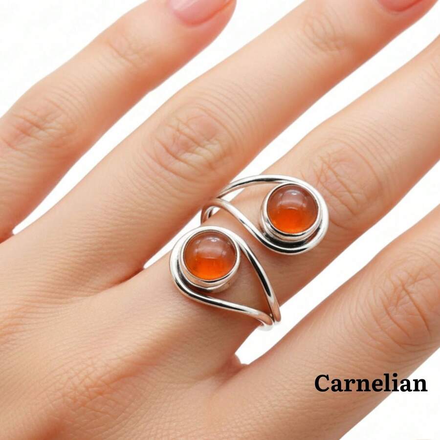 Carnelian 925 Sterling Silver Gemstone Adjustable Ring - 瑪瑙 - 查看 1