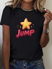 Camiseta de cuello de tripulación de manga corta de las mujeres - Blusa casual de verano y primavera, top opaco lavable a máquina con ajuste regular de longitud corta, traje casual y pieza de capa para trajes casuales a semi-formales - Ropa de mujer - Negro - Ver 2