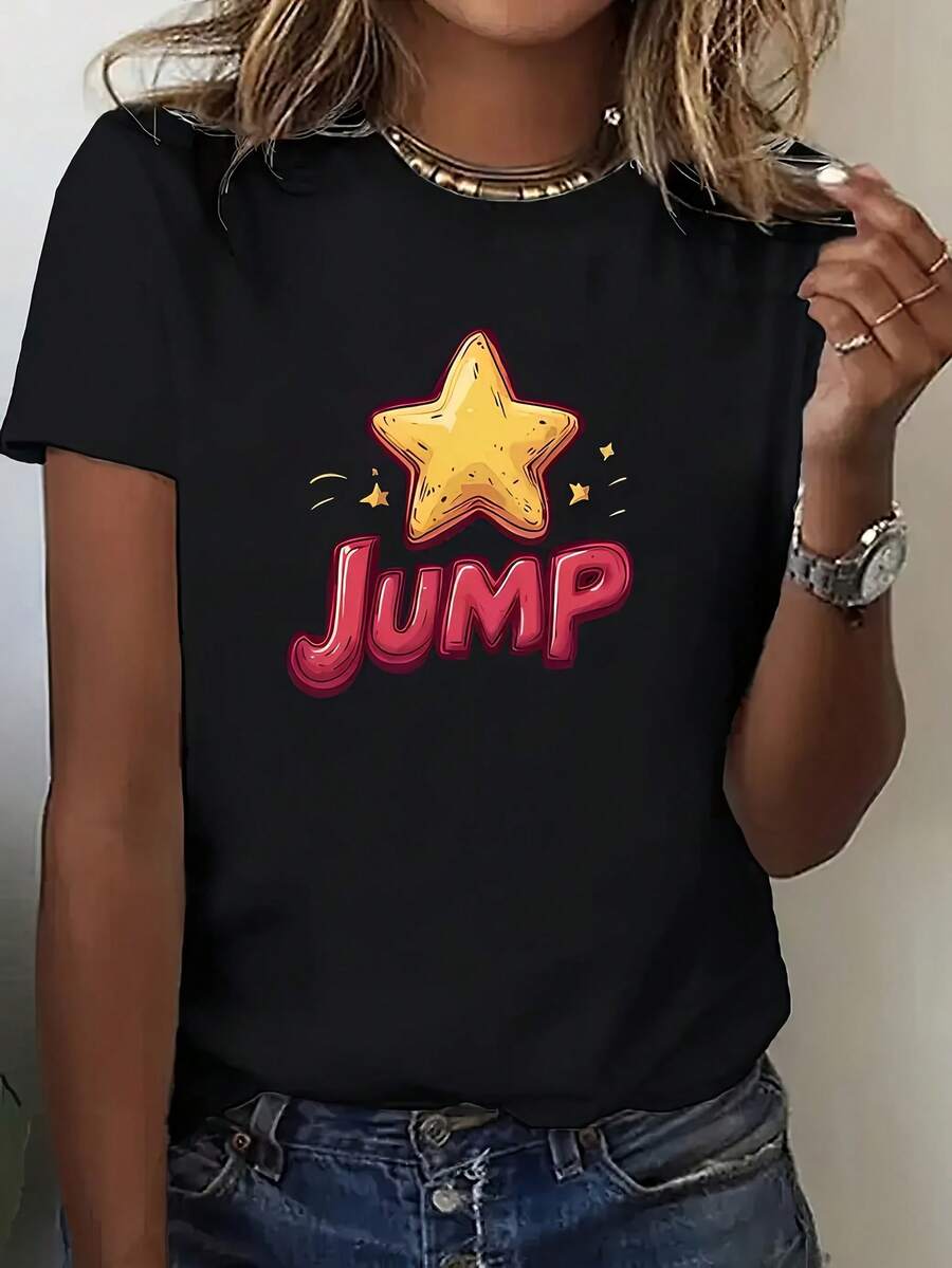 Camiseta de cuello de tripulación de manga corta de las mujeres - Blusa casual de verano y primavera, top opaco lavable a máquina con ajuste regular de longitud corta, traje casual y pieza de capa para trajes casuales a semi-formales - Ropa de mujer