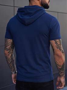 Áo hoodie tay ngắn thanh lịch, chất liệu co giãn, ôm sát, rộng vai dành cho nam. - Màu xanh hải quân - Xem 2