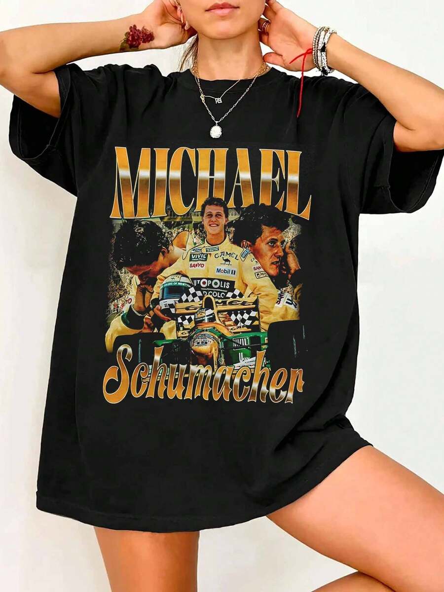 Michael Schumacher Graphic T-Shirt, F1 Legend, Vintage-Inspired Motor Racing Shirt - Black - View 1