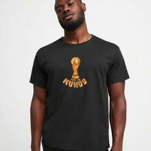 T-Shirt With Gold Trophy Print, Unisex, Casual, Comfortable, Urban Fashion, Football Style, Ideal For Fans, Games, Sporting Events, Lightweight, Breathable Fabric, Perfect Fit, HEXA Shirt, 100% Cotton, Modern Look, Versatile, High Quality, Everyday Use - 黑色 - 查看 6
