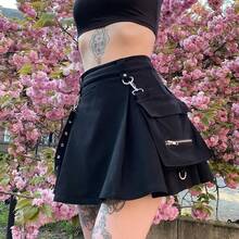 Faldas negras de cintura alta para mujer, minifalda Sexy de estilo gótico, Punk, Harajuku - 9508 - Ver 4