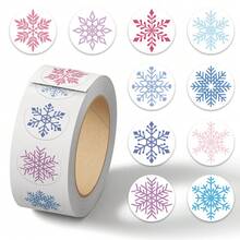 500 piezas de pegatinas brillantes de copos de nieve, calcomanías de papel redondas navideñas, decoración del hogar festiva de un solo uso para celebraciones de Año Nuevo, suministros de scrapbooking - A - Ver 5