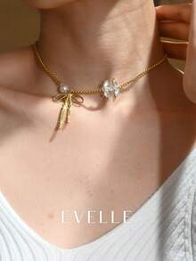 18K Gold-Plated Necklace, Versatile Copper Inlaid 18K Gold Zirconia Necklace, Suitable For Dates, Gatherings, Gifts, And Daily Wear - Gold - View 3