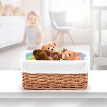 Medium Brown Wicker Storage Basket Off White Cloth Lining Xmas Gift Hamper - Small - View 3