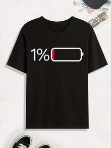 Battery Low Print T Shirt, s For Men, Casual Short Sleeve Tshirt For Summer Spring Fall, Tops as Gifts Tee For adult, Men, Women, Teen, Teenager, adolescent, Youth - Noir - Voir 2