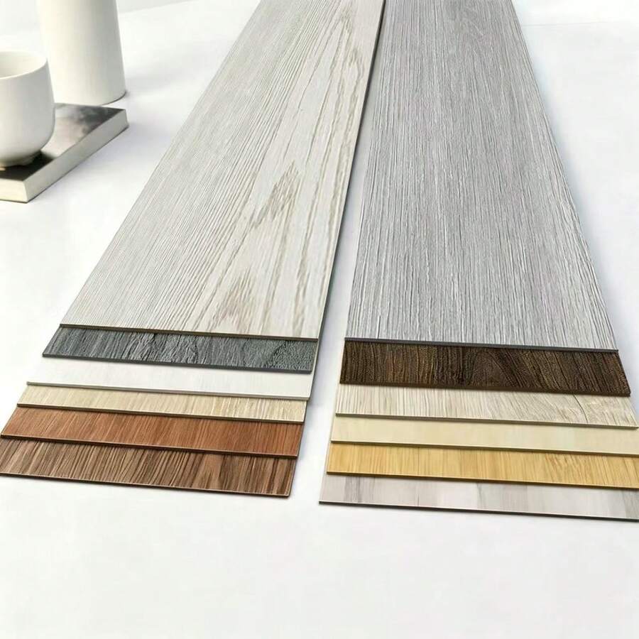 20pcs PVC Self-Adhesive Floor Tiles, Faux Ceramic Tile & Wood Grain, Waterproof, Wear-Resistant, Suitable For Bedroom, Bathroom, Living Room Floor Renovation And Decoration - 20Pcs - View 1