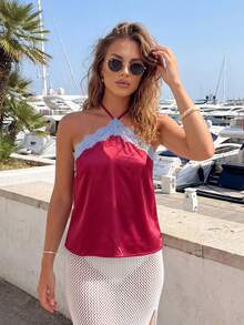 Women Tank Tops & Camis - 酒紅色 - 查看 5