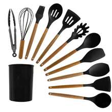 12pcs Silicone & Wooden Handle Non-Stick Kitchen Spatula & Ladle Set, Including Soup Spoon And Skimmer, Cooking Utensils Set - Multicolor - View 14