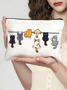 Cute Cartoon Cat Pattern Handbag, Reusable Printed Women's Shopping Bag, Large Capacity Multi-Pocket Shoulder Bag, Makeup Bag, Shopping Bag, Cosmetic Bag, Foldable Lightweight, Multi-Functional Tote Bag, Large Capacity Casual Handbag, Suitable For Work, School, Commute, Travel And Shopping, Perfect Choice For Back To School, Mother's Day, Teacher's Day, Graduation, Anniversary, Back To School, Easter, Christmas - Multicolor - View 13