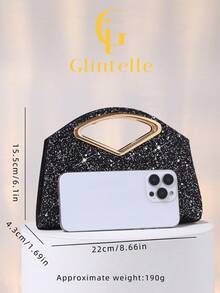 Glintelle 女士时尚闪亮水晶水钻晚宴手拿包，璀璨奢华高端亮片正式礼服手提包，适合晚宴、派对、生日聚会，可搭配正式礼服，也可作为生日礼物或新娘手拿包。 - 黑色 - 查看 6